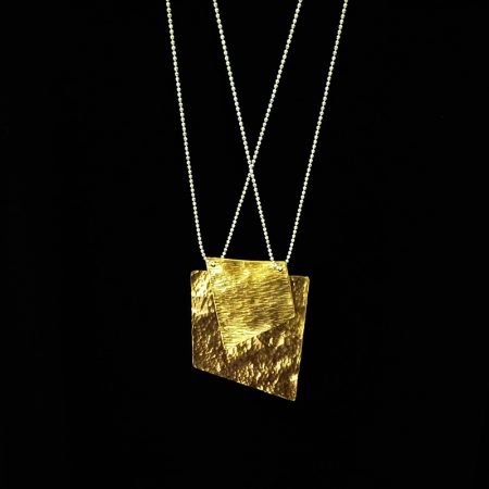 Handmade necklace with hammered brass, asymmetrical shapes