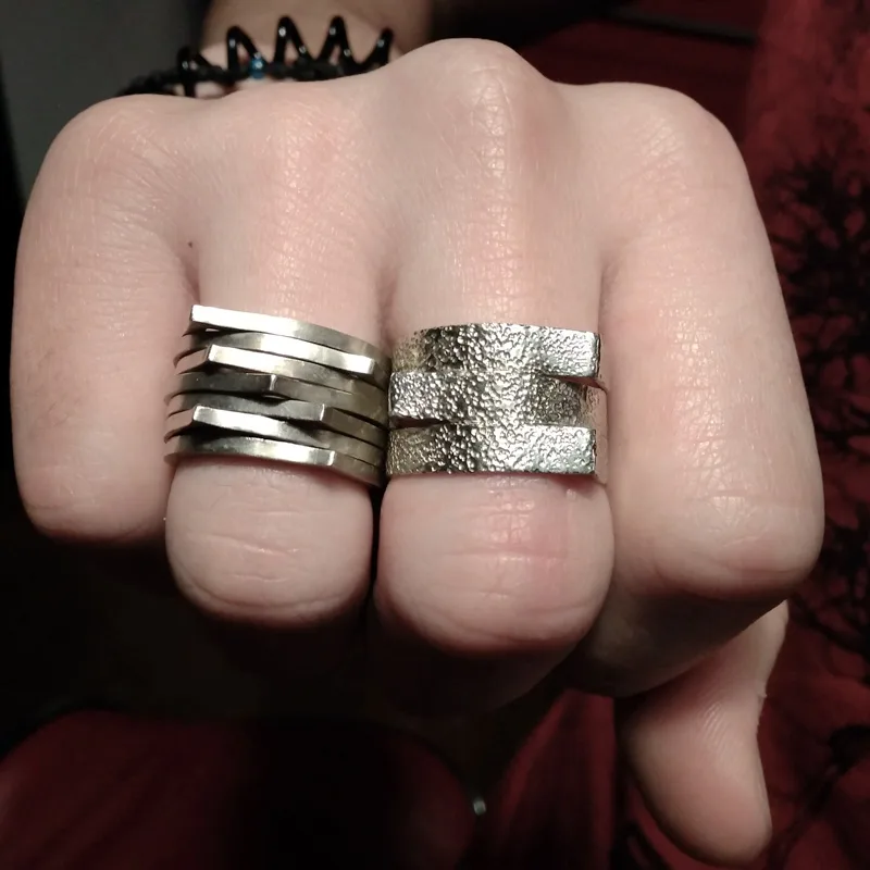 Handmade ring with hammered alpaca