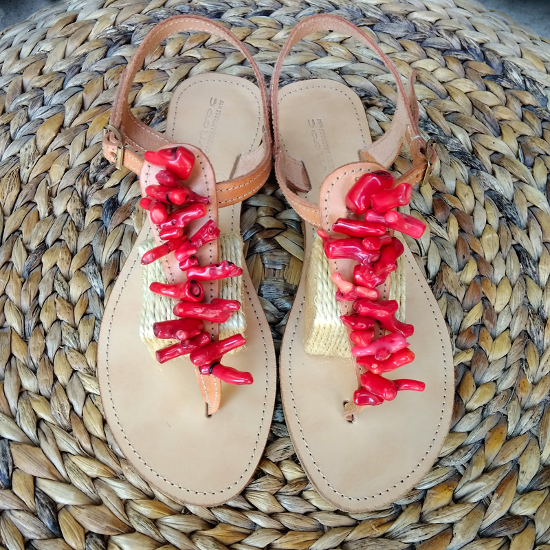 Handmade, Greek, leather sandals with real corals!