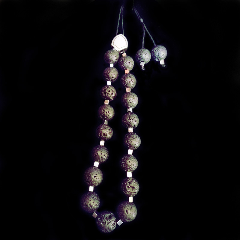 Handmade rosary with volcanic stones, hematite and metallic element!